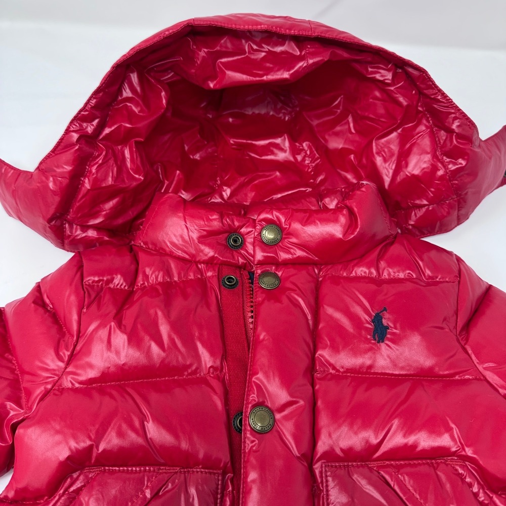 Ralph Lauren Puffer Jacket Girls Red Hooded Down Coat 6 Months - Picture 2 of 9
